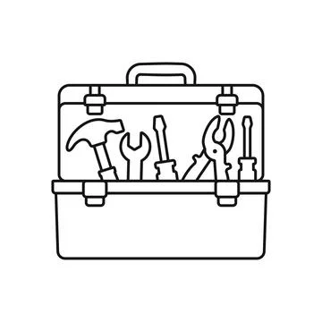Toolbox icon in flat outline stroke style. Container with construction and .. Stock Illustration