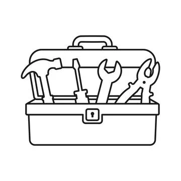 Toolbox icon in flat outline stroke style. Container with construction and .. Stock Illustration