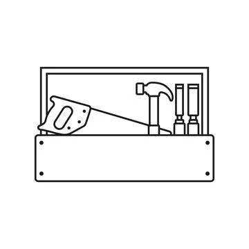 Toolbox icon in flat outline stroke style. Container with construction and .. Stock Illustration