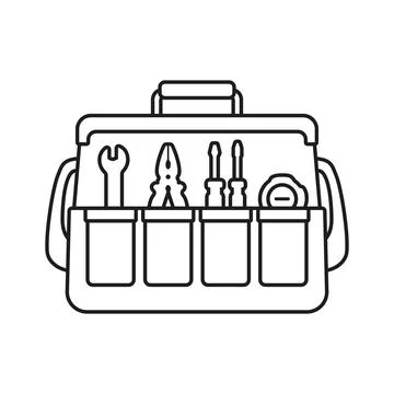 Toolbox icon in flat outline stroke style. Container with construction and .. Stock Illustration