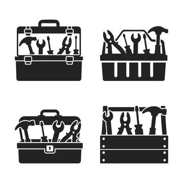 Toolbox icon in flat silhouette style. Container with construction and repa.. Stock Illustration