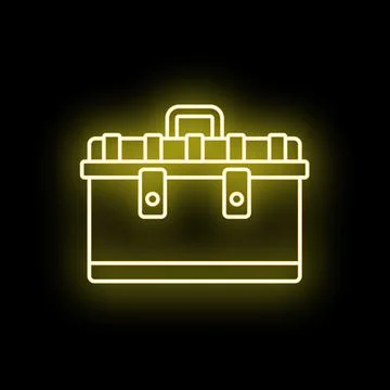 Toolbox icon glowing yellow neon line art Stock Illustration