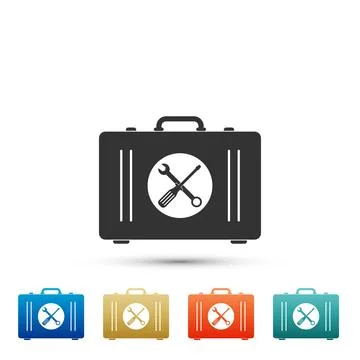 Toolbox icon isolated on white background. Set elements in colored icons. Flat Stock Illustration
