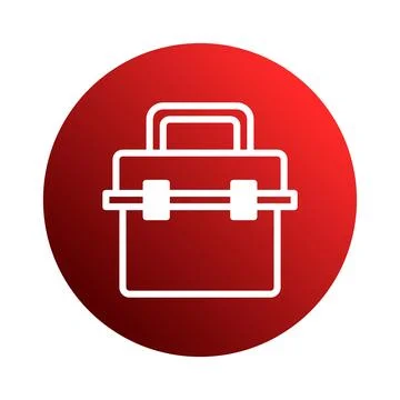Toolbox icon on red circle background symbolizing industry equipment repair.. Stock Illustration