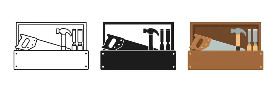 Toolbox icon set collection in flat style. Container with construction and .. Stock Illustration