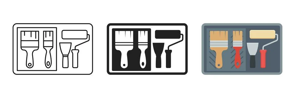Toolbox icon set collection in flat style. Container with construction and .. Stock Illustration