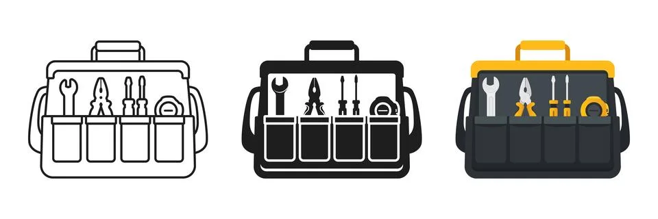 Toolbox icon set collection in flat style. Container with construction and .. Stock Illustration