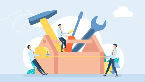 Toolbox with instruments inside. Hammer, screwdriver, tape measure. Teamwork. 2d Stock Footage 225110096