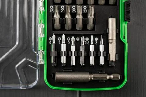 Toolbox with interchangeable screwdriver tips Stock Photos