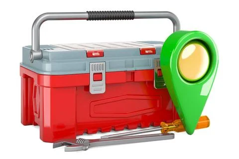 Toolbox with map pointer, 3D rendering Toolbox with map pointer, 3D render... Stock Photos