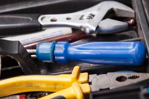 Toolbox with repair hand tools closeup Stock Photos