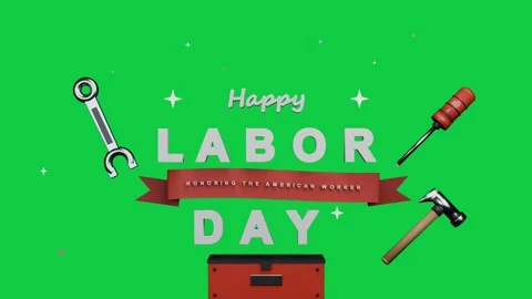Toolbox rising revealing Happy LABOR DAY tools joining honoring US worker on Stock Footage 340269440