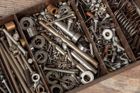 Toolbox with small screws Stock Photos