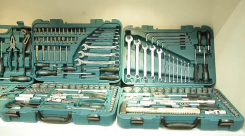 Toolbox on table green 02 Stock Footage 36645423