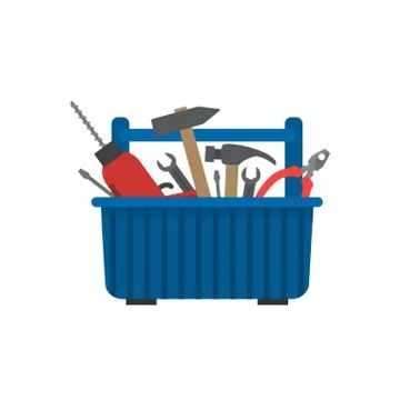 Toolbox. There is a drill, hammer, screwdriver, wrench, pliers in the picture Stock Illustration