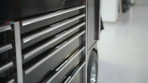 Toolbox of Tools Close Up, Opening Drawer Stock Footage 128144695