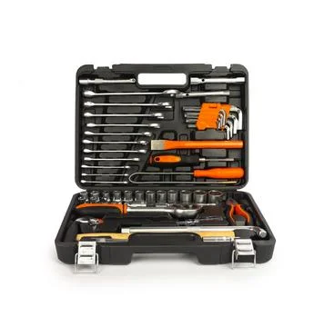 Toolbox, tools kit case detail close up  instruments. set of tools car Stock Photos