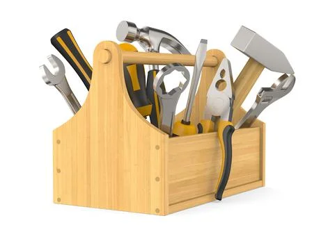 Toolbox with tools on white background. Isolated 3D illustration Ilustración de archivo