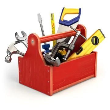 Toolbox with tools on white isolated background. Stock Illustration