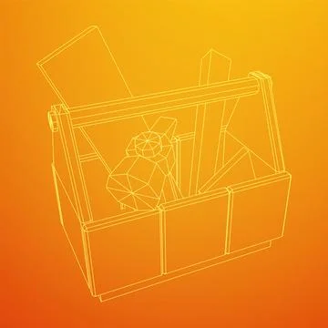 Toolbox with Tools. Wireframe illustration Stock Illustration