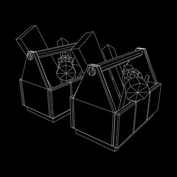 Toolbox with Tools. Wireframe illustration Stock Illustration