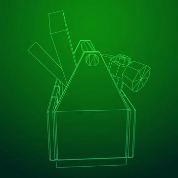 Toolbox with Tools. Wireframe illustration Ilustración de archivo
