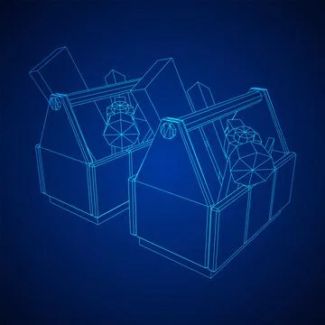 Toolbox with Tools. Wireframe illustration Иллюстрация