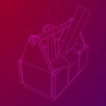 Toolbox with Tools. Wireframe illustration 스톡 일러스트