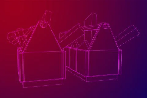 Toolbox with Tools. Wireframe illustration Ilustración de archivo