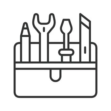 Toolbox with various repair tools icon in line design. Tools, repair Stock Illustration