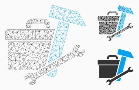 Toolbox Vector Mesh Wire Frame Model and Triangle Mosaic Icon Illustrazione stock