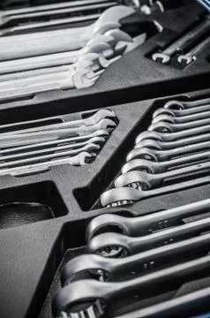 Toolbox in the workshop, close-up Stock Photos