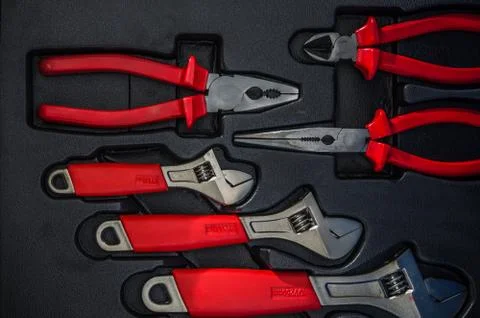 Toolbox in the workshop, close-up Stock Photos