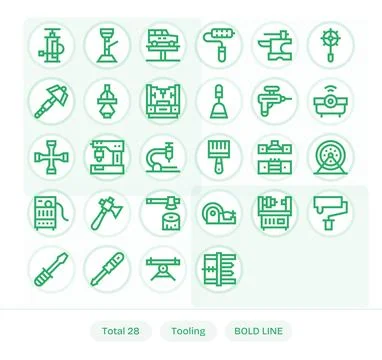 Tooling Vector Icon Collection with 28 256x256 Bold Line Designs Stock Illustration