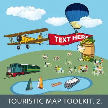 Toolkit no. 2 for touristic map with different objects and elements Stock Illustration