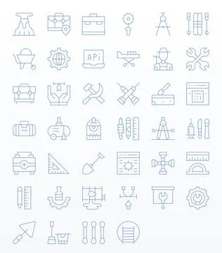 Tools 256x256 Vector Icon Pack with 40 Thin Line Pixel Aligned Elements Stock Illustration