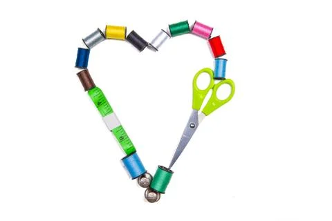 Tools accessories for needlework and sewing with thread, scissors, thimble, n Stock Photos