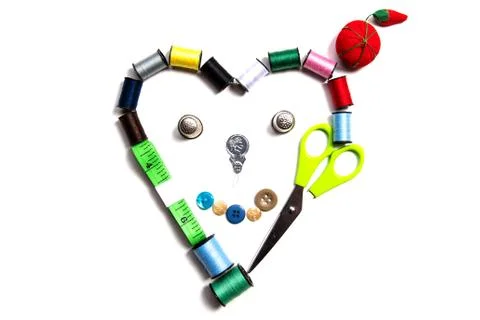 Tools accessories for needlework and sewing with thread, scissors, thimble, n Stock Photos