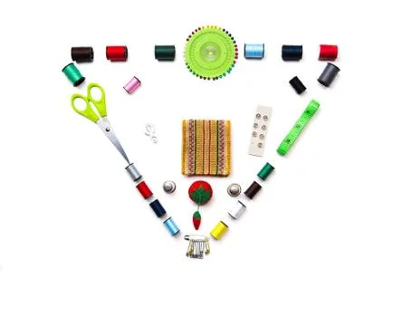 Tools accessories for needlework and sewing with thread, scissors, thimble, n Foto stock