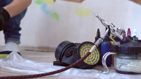 Tools for airbrushing and paint 스톡 동영상 84817198