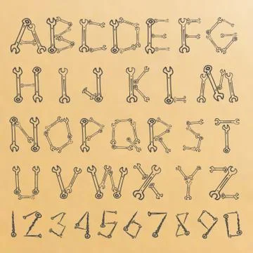 Tools alphabet sketch Stock Illustration