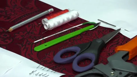 Tools and accessories for hand sewing Video stock 106773705