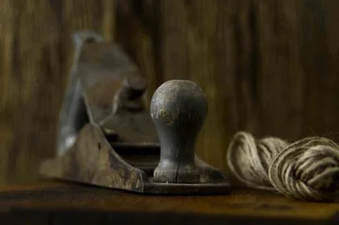 Tools and accessories for wood processing close up Stock Photos