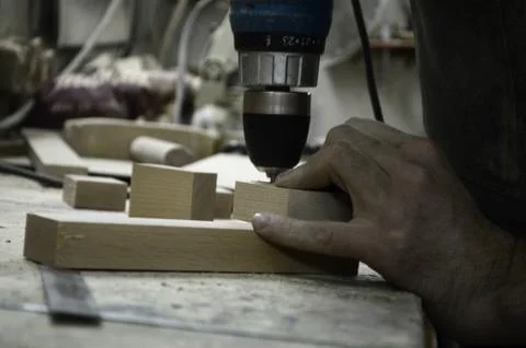 Tools and accessories for wood processing close up Stock Photos