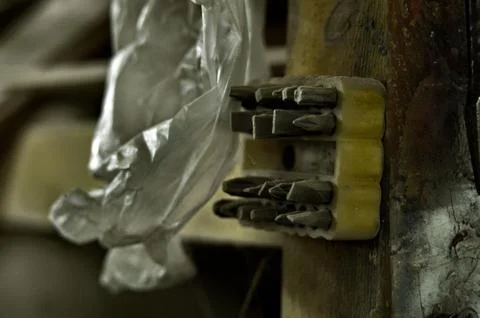 Tools and accessories for wood processing close up Stock Photos
