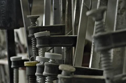 Tools and accessories for wood processing close up Stock Photos