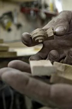 Tools and accessories for wood processing close up Stock Photos