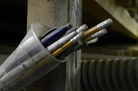 Tools and accessories for wood processing close up Stock Photos
