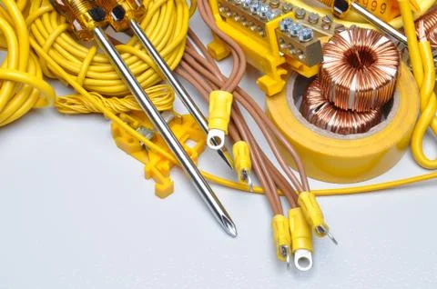 Tools and component for electrical installation Stock Photos