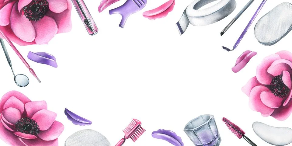 Tools and cosmetics for the master of eyelash and eyebrow extension and Stock Illustration